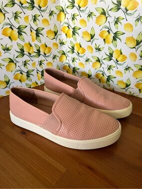 Vince Perforated Leather Slip-On Sneakers Blush Pink Size 7.5M